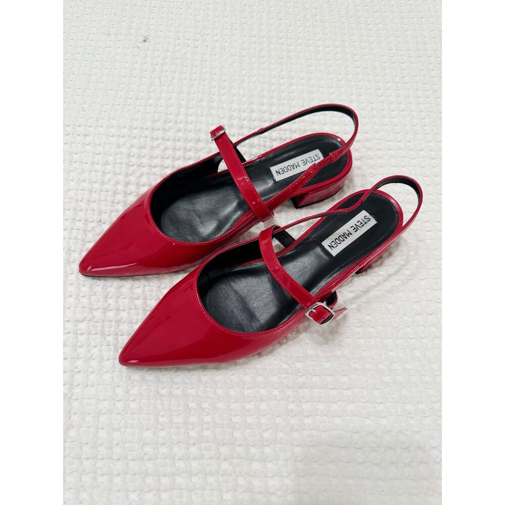 Steve Madden Anyaa Red Patent Slingback Mary Jane Flats Pointed Toe 8.5 - Picture 2 of 8